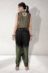 Shop_Aditi Somani_Green Modal, Pure Cotton Embroidery, Tassels V-neck, Fusion Jumpsuit And Jacket _at_Aza_Fashions