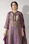 Aditi Somani_Purple Silk, Tissue Embroidery Round Neck Bird Kurta Set _Online_at_Aza_Fashions