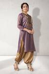 Buy_Aditi Somani_Purple Silk, Tissue Embroidery Round Neck Bird Kurta Set _Online_at_Aza_Fashions