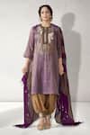 Buy_Aditi Somani_Purple Silk, Tissue Embroidery Round Neck Bird Kurta Set _at_Aza_Fashions