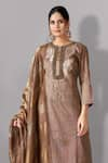 Aditi Somani_Brown Tissue Silk Embroidered Bird Round Kurta Pant Set _Online_at_Aza_Fashions