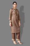 Buy_Aditi Somani_Brown Tissue Silk Embroidered Bird Round Kurta Pant Set _Online_at_Aza_Fashions