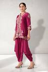 Shop_Aditi Somani_Pink Dupion Silk Embroidered Floral Blunt V Neck Slit Tunic Dhoti Pant Set _Online_at_Aza_Fashions