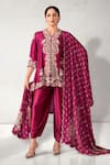 Buy_Aditi Somani_Pink Dupion Silk Embroidered Floral Blunt V Neck Slit Tunic Dhoti Pant Set _at_Aza_Fashions