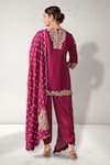 Shop_Aditi Somani_Pink Dupion Silk Embroidered Floral Blunt V Neck Slit Tunic Dhoti Pant Set _at_Aza_Fashions