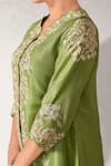 Shop Aditi Somani Green Silk Embroidery V-neck Floral Short Slit Tunic Set Online at Aza Fashions Shop_Aditi Somani_Green Silk Embroidery V-neck Floral Short Slit Tunic Set _Online_at_Aza_Fashions