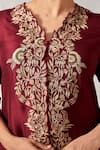 Buy Aditi Somani Maroon Silk Embroidery V-neck Floral Slit Tunic Set Online at Aza Fashions Buy_Aditi Somani_Maroon Silk Embroidery V-neck Floral Slit Tunic Set _Online_at_Aza_Fashions