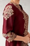 Shop Aditi Somani Maroon Silk Embroidery V-neck Floral Slit Tunic Set Online at Aza Fashions Shop_Aditi Somani_Maroon Silk Embroidery V-neck Floral Slit Tunic Set _Online_at_Aza_Fashions