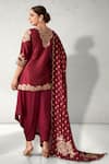Shop Aditi Somani Maroon Silk Embroidery V-neck Floral Slit Tunic Set at Aza Fashions Shop_Aditi Somani_Maroon Silk Embroidery V-neck Floral Slit Tunic Set _at_Aza_Fashions