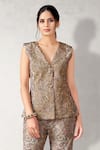 Aditi Somani_Grey Tissue Silk Embroidered Paisley Notched Lapel Blazer And Flared Pant Set _Online_at_Aza_Fashions