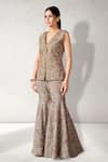 Buy_Aditi Somani_Grey Tissue Silk Embroidered Paisley Notched Lapel Blazer And Flared Pant Set _Online_at_Aza_Fashions