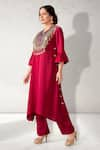 Buy_Aditi Somani_Magenta Nysa Silk Embroidered V Neck Patola Yoke Kurta And Pant Set _Online_at_Aza_Fashions