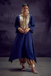 Buy_Aditi Somani_Blue Tissue Silk Embroidered Bird Round Kurta And Harem Pant Set _at_Aza_Fashions