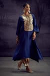 Shop_Aditi Somani_Blue Tissue Silk Embroidered Bird Round Kurta And Harem Pant Set _Online_at_Aza_Fashions