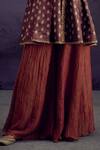 Buy_Aditi Somani_Brown Cotton Silk Embroidered Floral Stand Collar Kali Top And Sharara Set _Online_at_Aza_Fashions