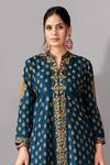 Buy_Aditi Somani_Blue Cotton Silk Embroidered Floral Stand Collar Kali Top And Sharara Set _Online_at_Aza_Fashions