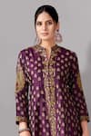 Buy_Aditi Somani_Wine Cotton Silk Embroidered Floral Stand Collar Kali Top And Dhoti Pant Set _Online_at_Aza_Fashions