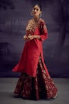 Aditi Somani_Red Cotton Silk Embroidered Floral V Neck Heavy Kurta With Flared Pant _Online_at_Aza_Fashions