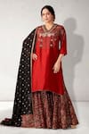 Buy_Aditi Somani_Red Cotton Silk Embroidered Floral V Neck Kurta Set _at_Aza_Fashions