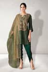 Buy_Aditi Somani_Green Crush Tissue Embroidery Floral Notched Neck Kurta Draped Pant Set _at_Aza_Fashions