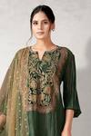 Aditi Somani_Green Crush Tissue Embroidery Floral Notched Neck Kurta Draped Pant Set _Online_at_Aza_Fashions