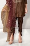 Buy_Aditi Somani_Brown Crush Tissue Embroidery Floral Notched Bloom Yoke Kurta Draped Pant Set _Online_at_Aza_Fashions