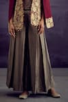 Aditi Somani_Maroon Satin Linen Woven Aari Jacket Open Neck Floral Embroidered And Pant Set _Online_at_Aza_Fashions