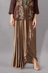 Buy_Aditi Somani_Brown Satin Linen Woven Aari Jacket Open Flower Vine Embroidered And Skirt Set _Online_at_Aza_Fashions