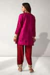 Shop_Aditi Somani_Magenta Bamboo Silk Woven Patola V Neck Pattern Yoke Kurta With Harem Pant _at_Aza_Fashions