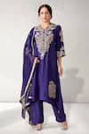 Buy_Aditi Somani_Purple Dupion Silk Embroidery Floral V Neck Blossom Kurta Pant Set _at_Aza_Fashions