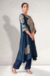 Shop_Aditi Somani_Blue Dupion Silk Embroidery Floral V Neck Flower Blossom Kurta Pant Set _Online_at_Aza_Fashions