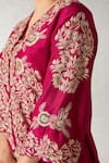 Shop_Aditi Somani_Pink Dupion Silk Embroidery Floral V Neck Flower Vine Kurta Pant Set _Online_at_Aza_Fashions