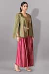 Buy_Aditi Somani_Green Satin Linen Woven Floral Blazer Flying Bird Motif Embroidered Pant Set _Online_at_Aza_Fashions