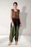 Buy_Aditi Somani_Green Suede Embroidery Floral Jacket Open Neck Ombre Two Tone Jumpsuit With _at_Aza_Fashions