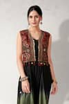 Aditi Somani_Green Suede Embroidery Floral Jacket Open Neck Ombre Two Tone Jumpsuit With _Online_at_Aza_Fashions