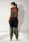 Shop_Aditi Somani_Green Suede Embroidery Floral Jacket Open Neck Ombre Two Tone Jumpsuit With _at_Aza_Fashions