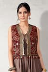 Buy_Aditi Somani_Grey Suede Embroidery Floral Jacket Open Neck Ombre Two Tone Jumpsuit With _Online_at_Aza_Fashions