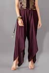 Buy_Aditi Somani_Wine Suede Embroidery Floral V Neck Plain Draped Jumpsuit With Jacket _Online_at_Aza_Fashions