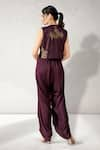 Shop_Aditi Somani_Wine Suede Embroidery Floral V Neck Plain Draped Jumpsuit With Jacket _at_Aza_Fashions