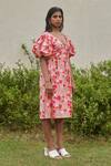 Buy_Khajoor Studio_Pink 100% Cotton Hand Block Print Fleur Plunge Le Blush Midi Dress _Online_at_Aza_Fashions