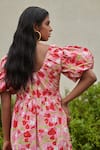 Shop_Khajoor Studio_Pink 100% Cotton Hand Block Print Fleur Plunge Le Blush Midi Dress _Online_at_Aza_Fashions