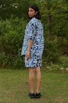 Shop_Khajoor Studio_Blue 100% Cotton Hand Block Print Floral Geometric Notched Tunic With Shorts _at_Aza_Fashions