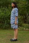 Khajoor Studio_Blue 100% Cotton Hand Block Print Floral Geometric Notched Tunic With Shorts _Online_at_Aza_Fashions