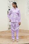 Buy_Khajoor Studio_Purple 100% Cotton Hand Block Print Hakuna Matata Collared Shirt With Pant _at_Aza_Fashions