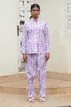 Khajoor Studio_Purple 100% Cotton Hand Block Print Hakuna Matata Collared Shirt With Pant _Online_at_Aza_Fashions