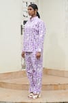 Shop_Khajoor Studio_Purple 100% Cotton Hand Block Print Hakuna Matata Collared Shirt With Pant _Online_at_Aza_Fashions