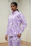 Khajoor Studio_Purple 100% Cotton Hand Block Print Hakuna Matata Collared Shirt With Pant _at_Aza_Fashions