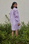 Shop_Khajoor Studio_Purple 100% Cotton Hand Block Print Hakuna Matata Collared Oversized Shirt Dress _at_Aza_Fashions