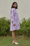 Khajoor Studio_Purple 100% Cotton Hand Block Print Hakuna Matata Collared Oversized Shirt Dress _Online_at_Aza_Fashions