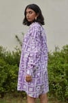 Buy_Khajoor Studio_Purple 100% Cotton Hand Block Print Hakuna Matata Collared Oversized Shirt Dress _Online_at_Aza_Fashions